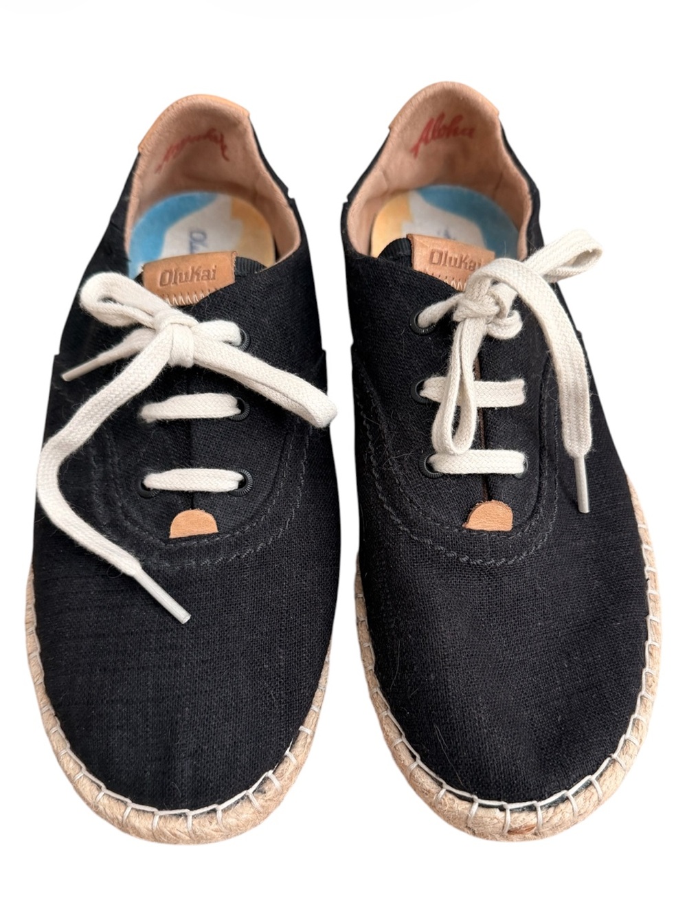 OluKai Kaula Pa'a Lī Black canvas espadrille sneakers 7.5